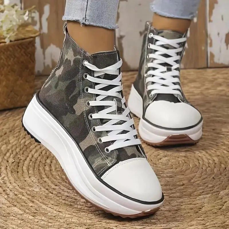 High-Top Women's Fashion Lace-Up Canvas Sneakers