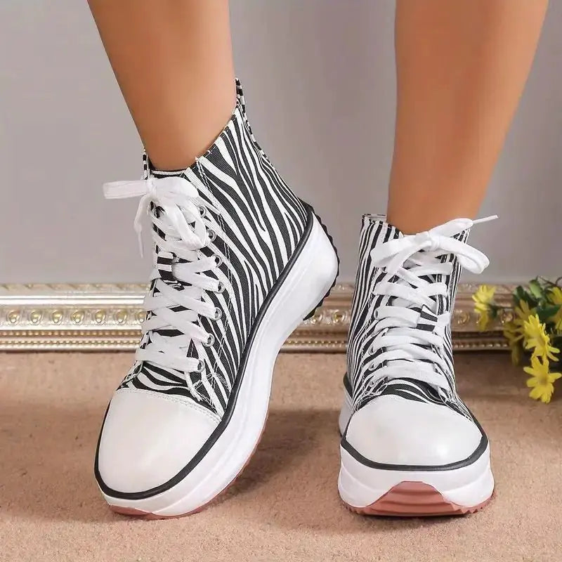 High-Top Women's Fashion Lace-Up Canvas Sneakers
