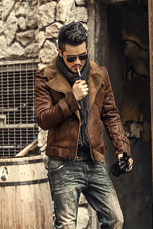 Classic Motorcycle Leather Jacket , Padded
