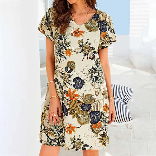 Robe de plage rétro en coton et lin pour femme