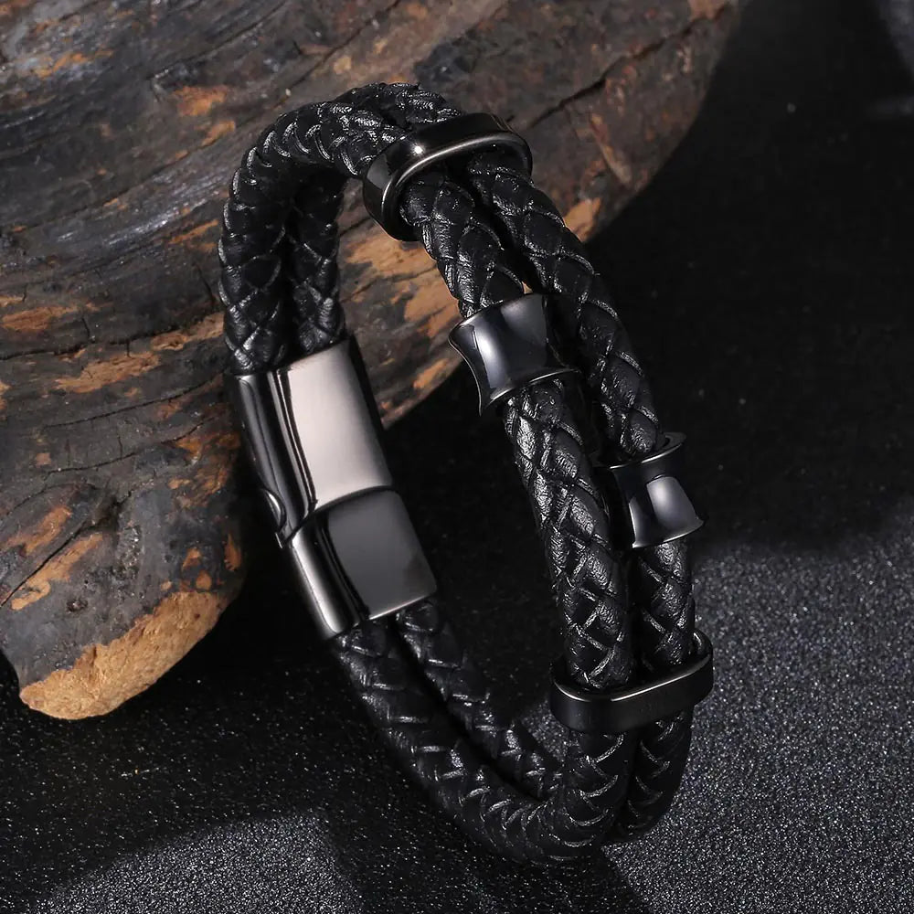 Genuine Leather Braided Bracelet for Men Multilayer