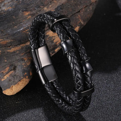 Genuine Leather Braided Bracelet for Men Multilayer